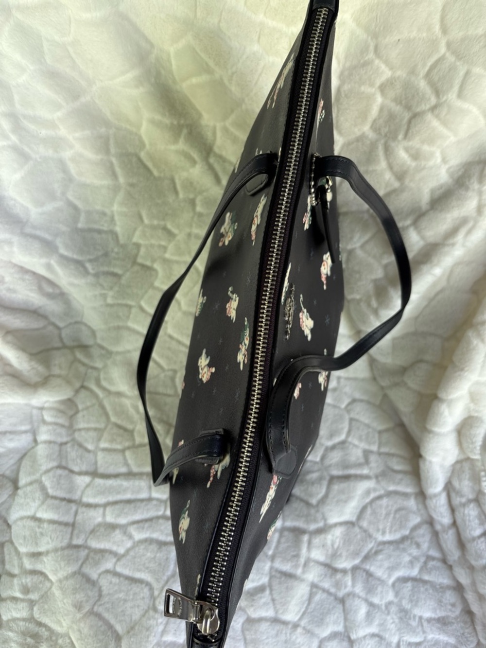 Coach Zip Top Tote Bag With Snowman Print - Picture 12 of 13